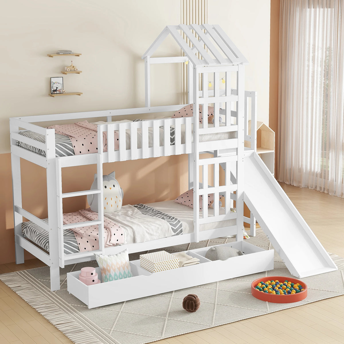 Lit Cabane Superposé Avec Toboggan - Méline