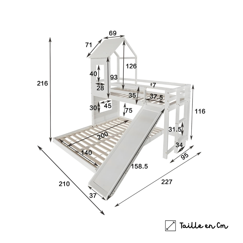 Lit cabane duo avec toboggan - Milo