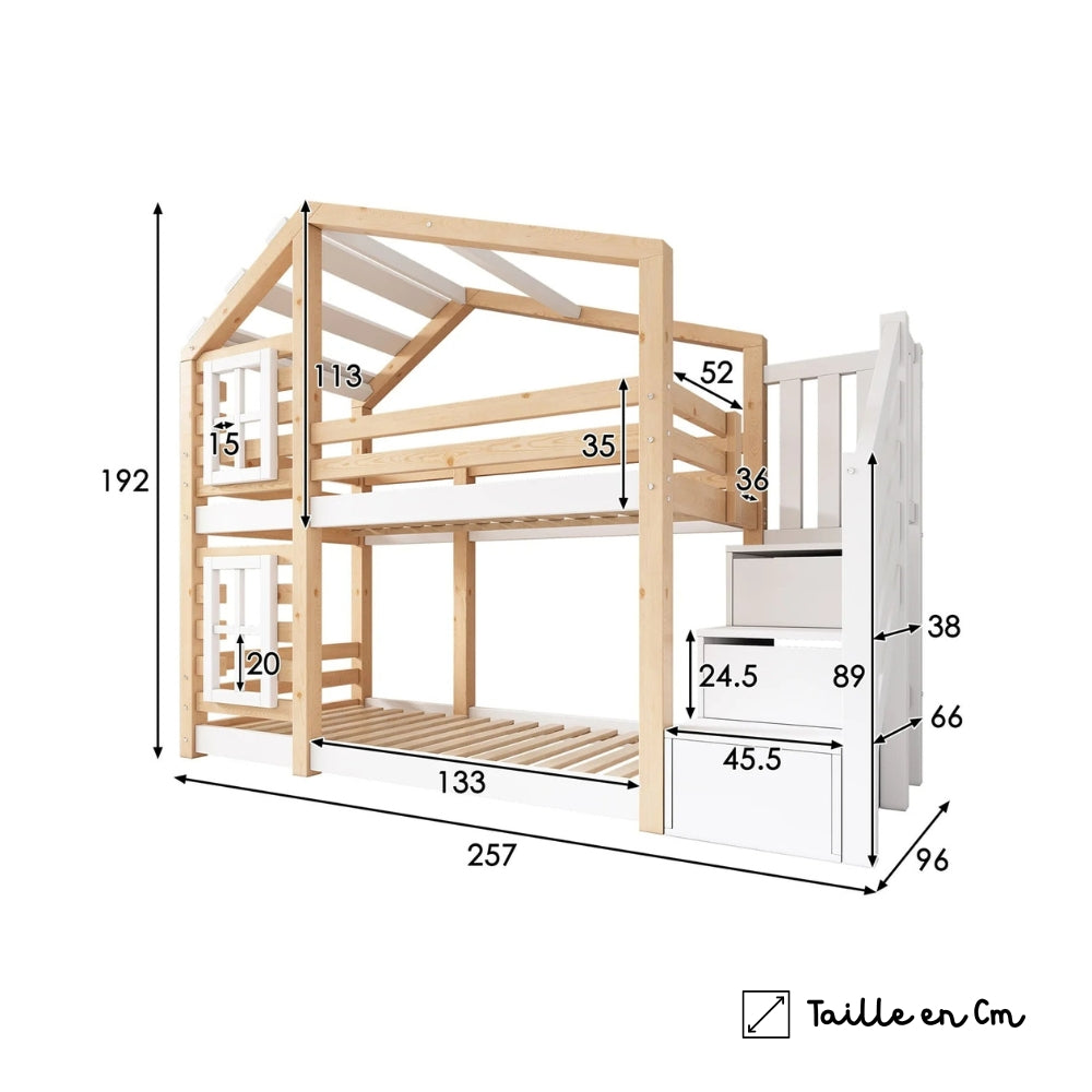 Lit cabane Superposé Avec Escalier - Éline