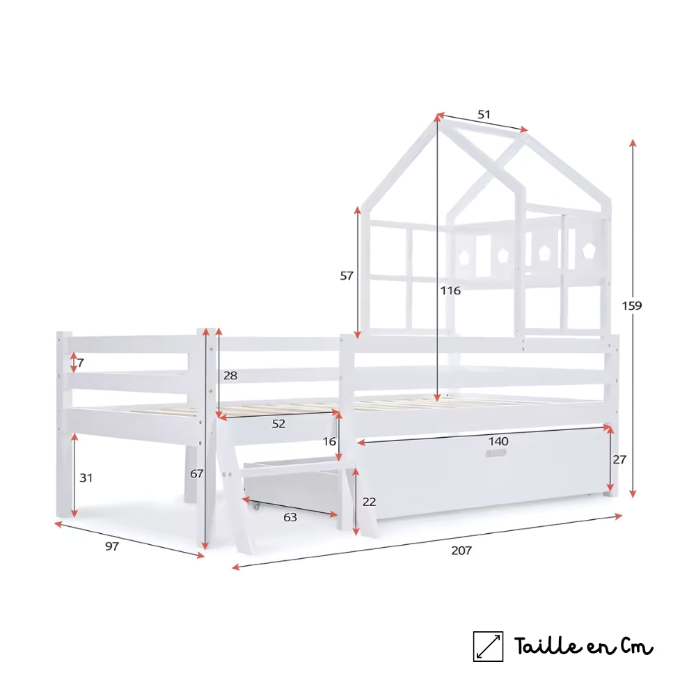 Lit cabane Avec Tiroir Et Échelle - Emma
