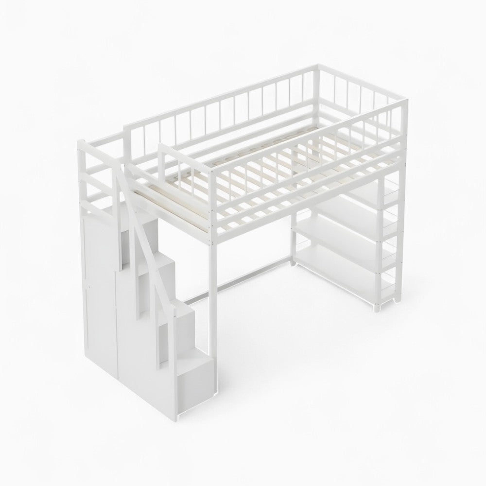 Lit En Hauteur Avec Rangements Blanc - Andréa