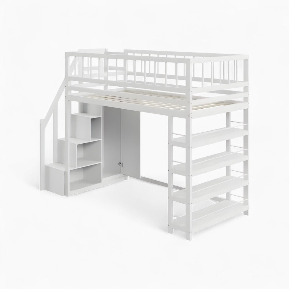 Lit En Hauteur Avec Rangements Blanc - Andréa