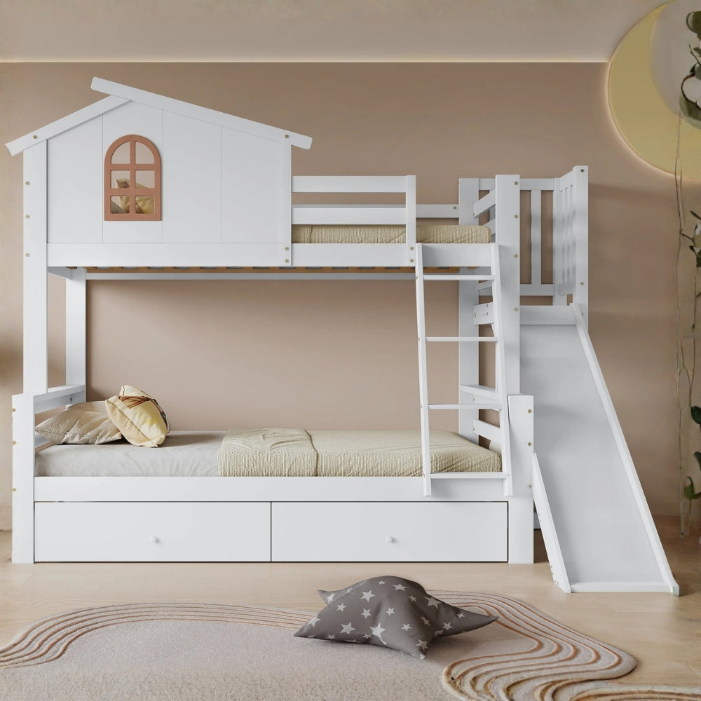 Lit Cabane Superposé Avec Toboggan - Cléo