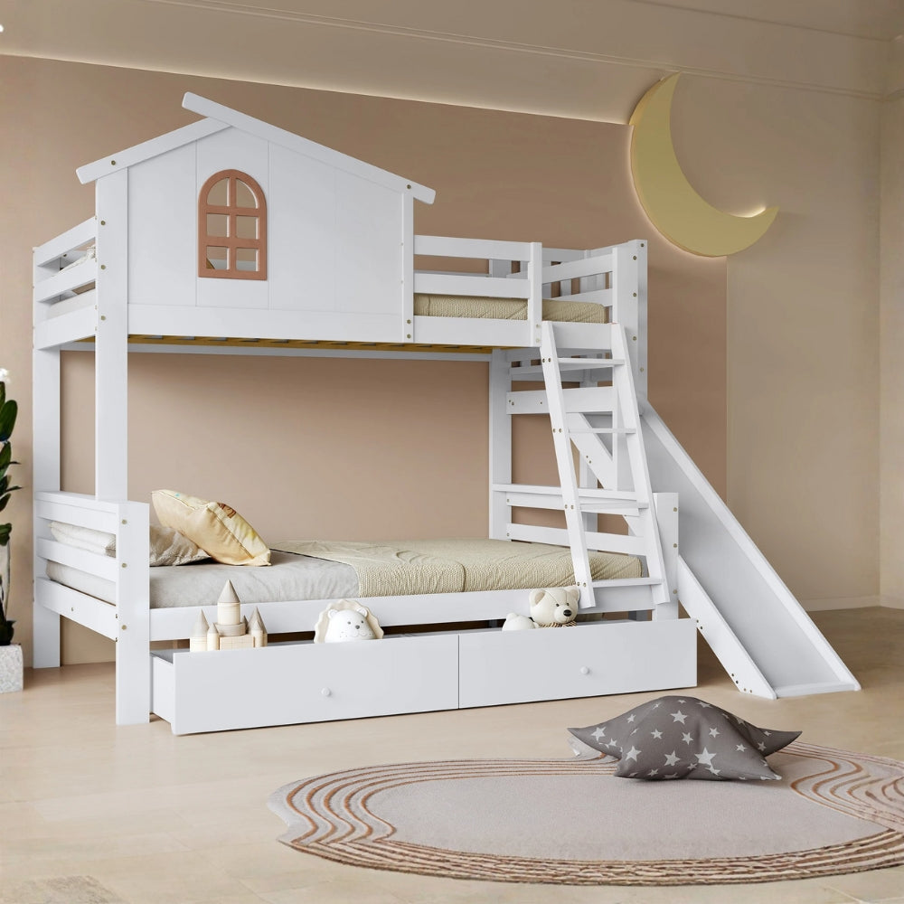 Lit Cabane Superposé Avec Toboggan - Cléo