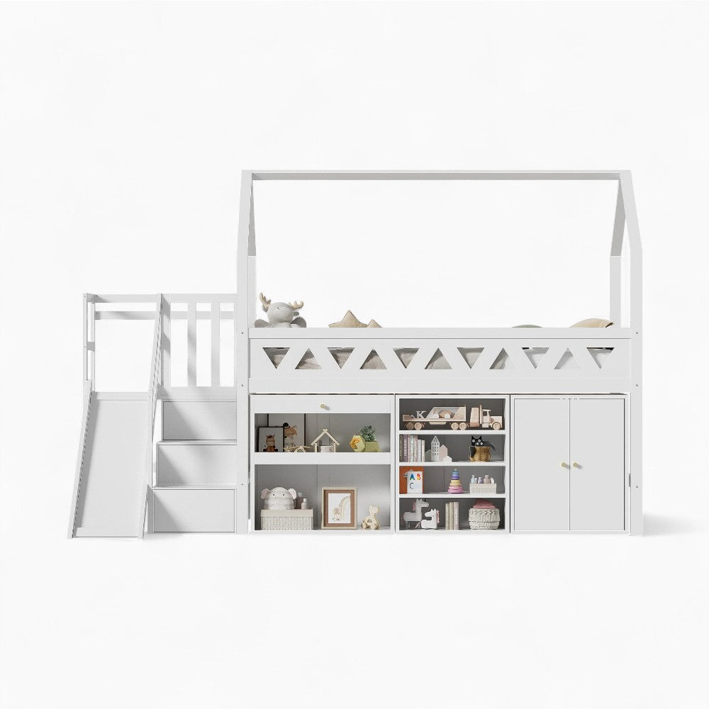 Lit Cabane Bibliothèque Intégrée - Jade