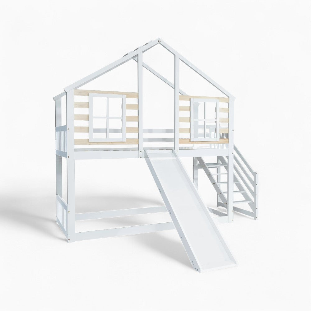 Lit Cabane Maison Superposé Avec Toboggan - Emmy