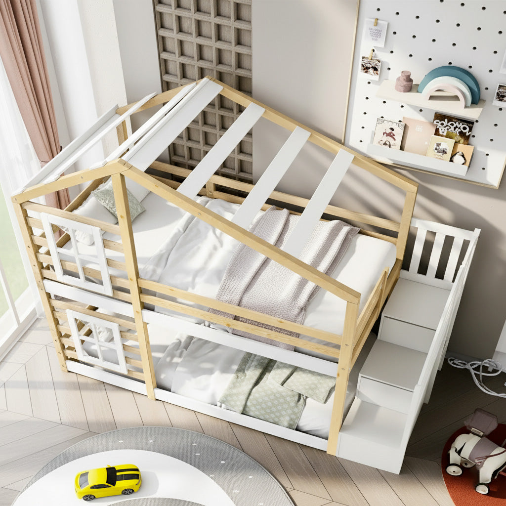 Lit cabane Superposé Avec Escalier - Éline