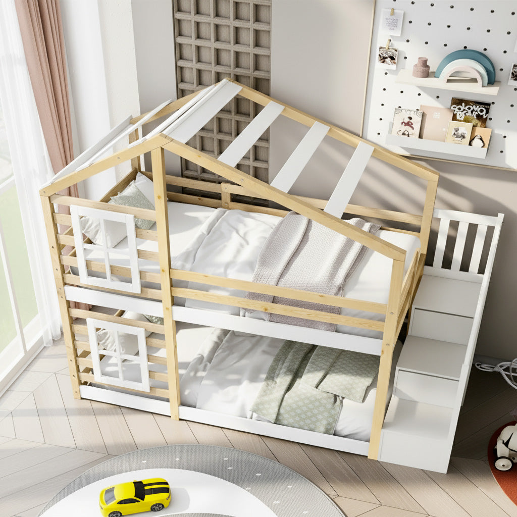 Lit cabane Superposé Avec Escalier - Éline