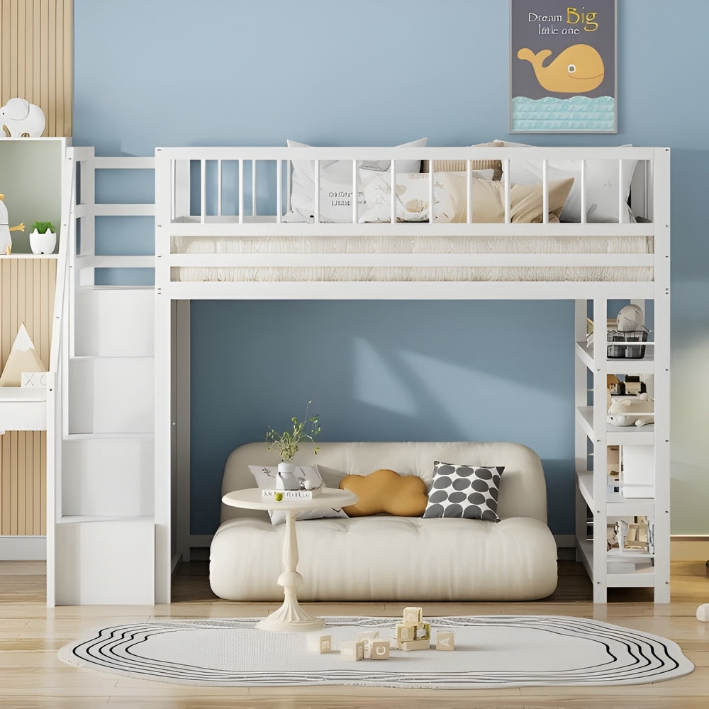 Lit En Hauteur Avec Rangements Blanc - Andréa