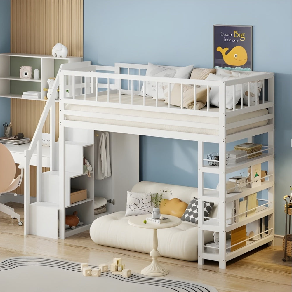 Lit En Hauteur Avec Rangements Blanc - Andréa