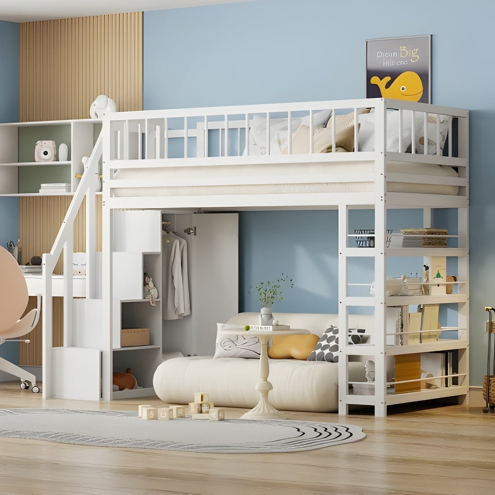 Lit En Hauteur Avec Rangements Blanc - Andréa