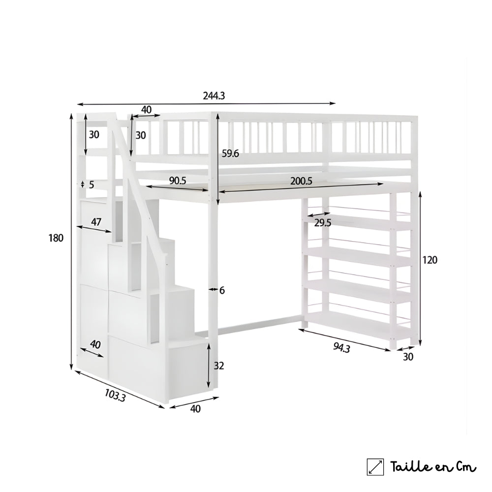 Lit En Hauteur Avec Rangements Blanc - Andréa