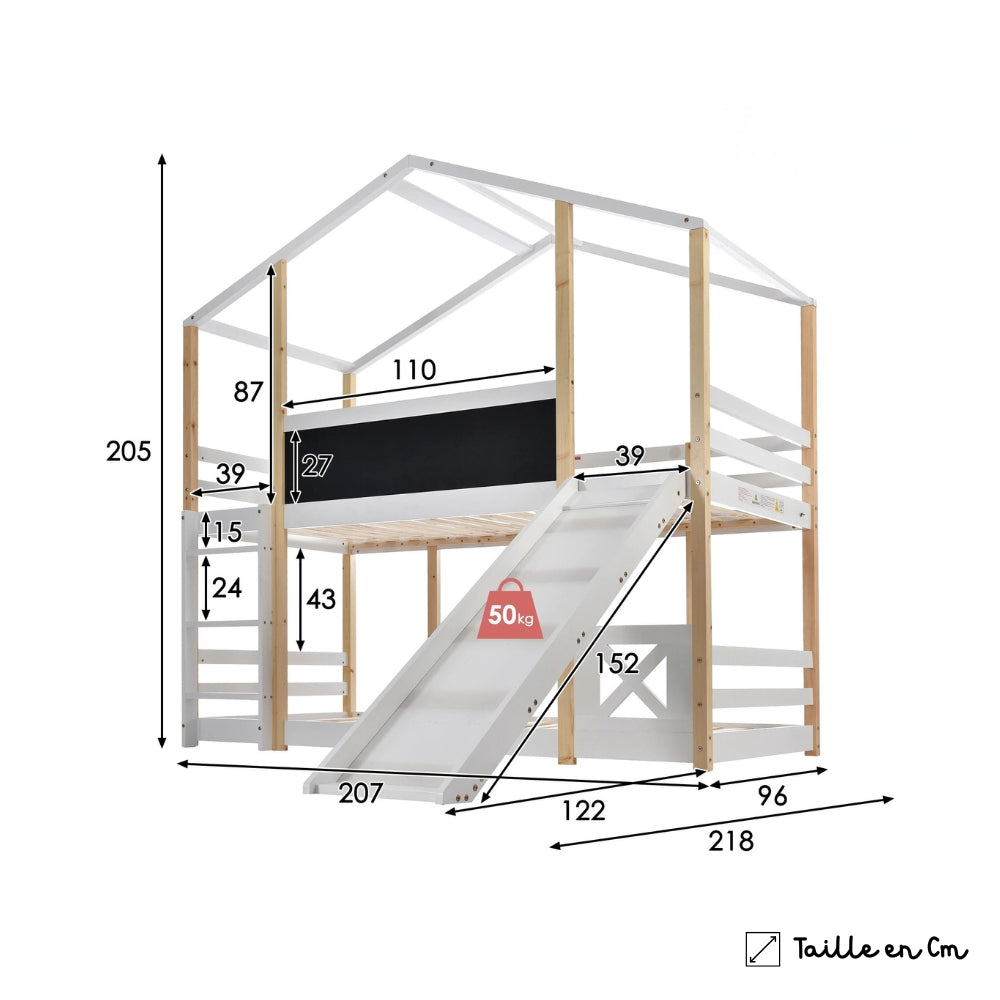 Lit Cabane Superposé Avec Toboggan - Élisa