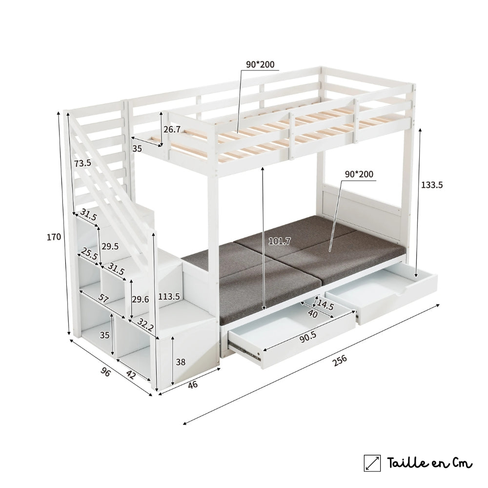 Lit Superposé Avec Bibliothèque Et Rangements - Victor
