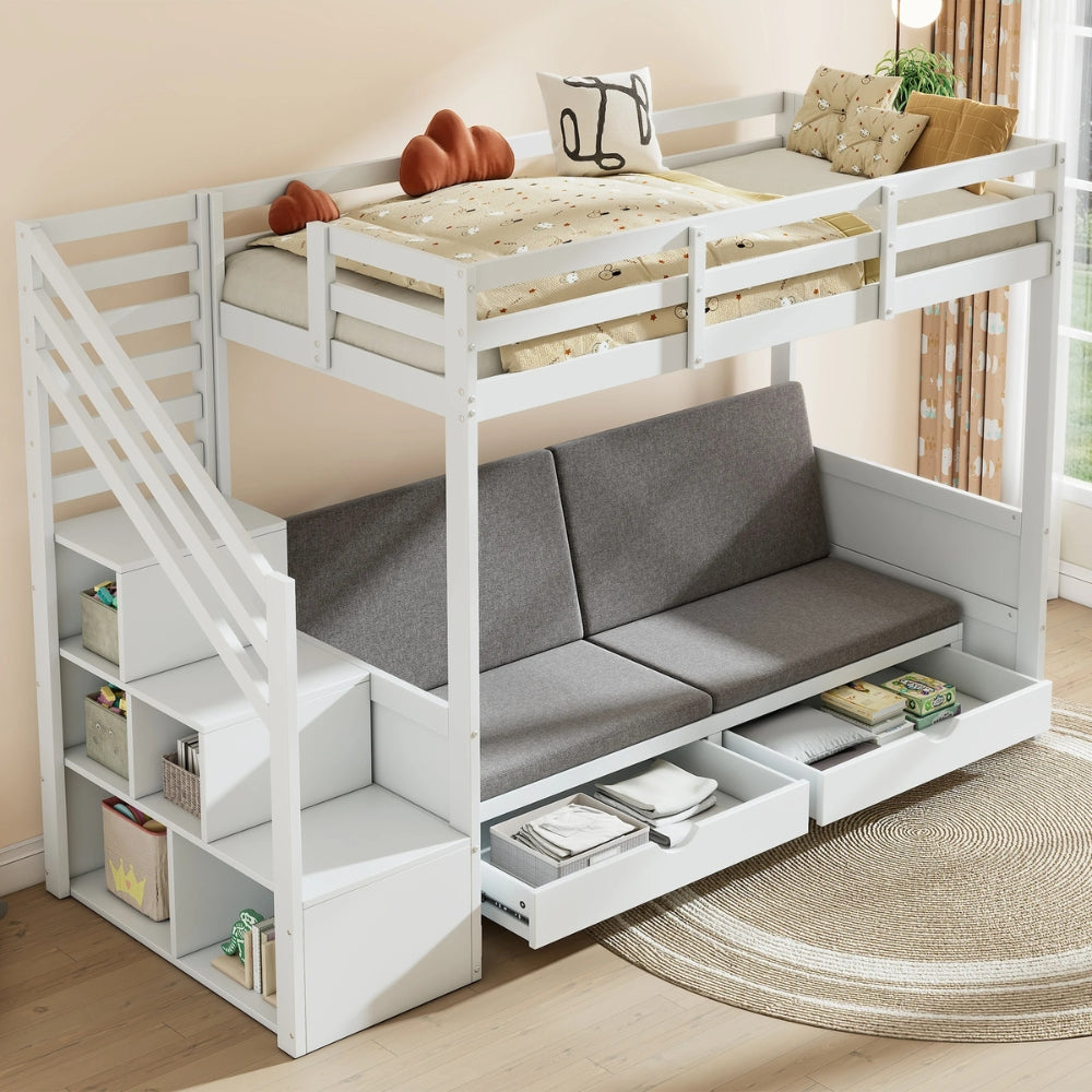 Lit Superposé Avec Bibliothèque Et Rangements - Victor