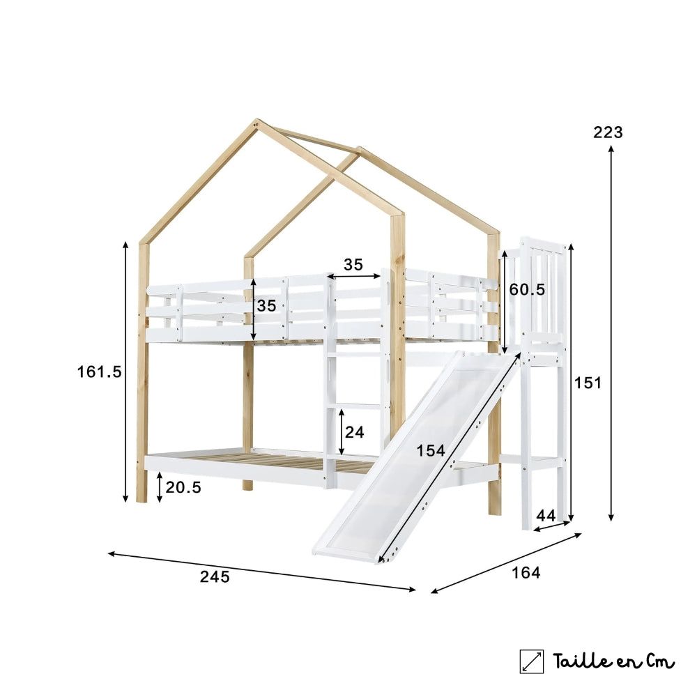 Lit Cabane Superposé Avec Toboggan - Céleste