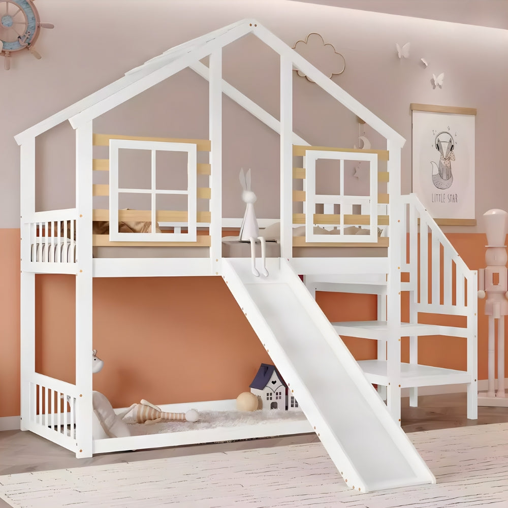 Lit Cabane Maison Superposé Avec Toboggan - Emmy