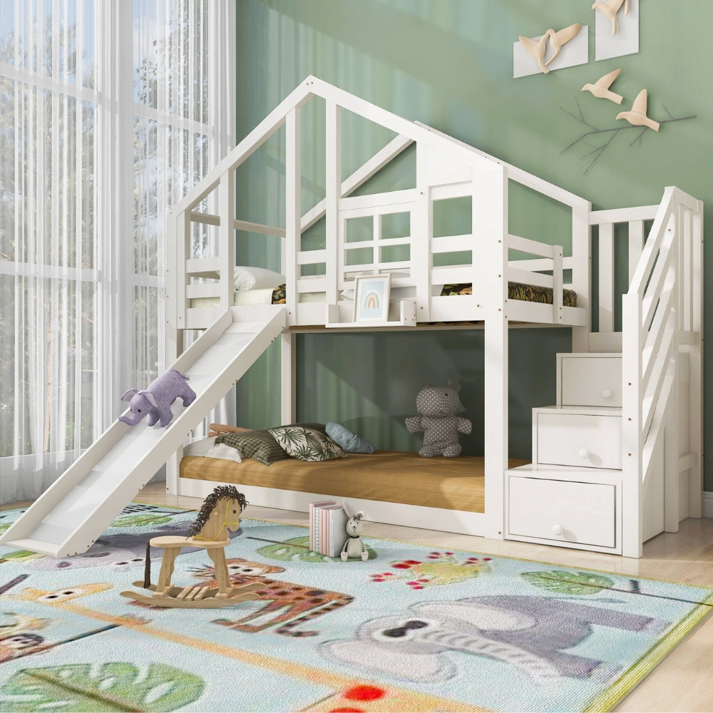 Lit Cabane Superposé Avec Toboggan - Capucine