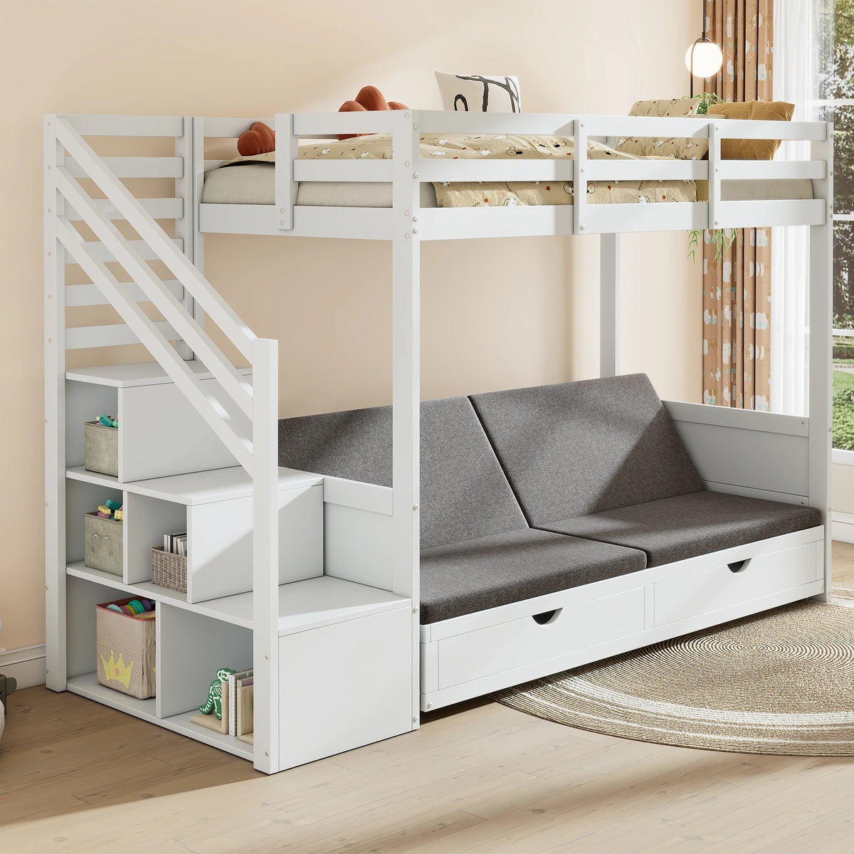 Lit Superposé Avec Bibliothèque Et Rangements - Victor