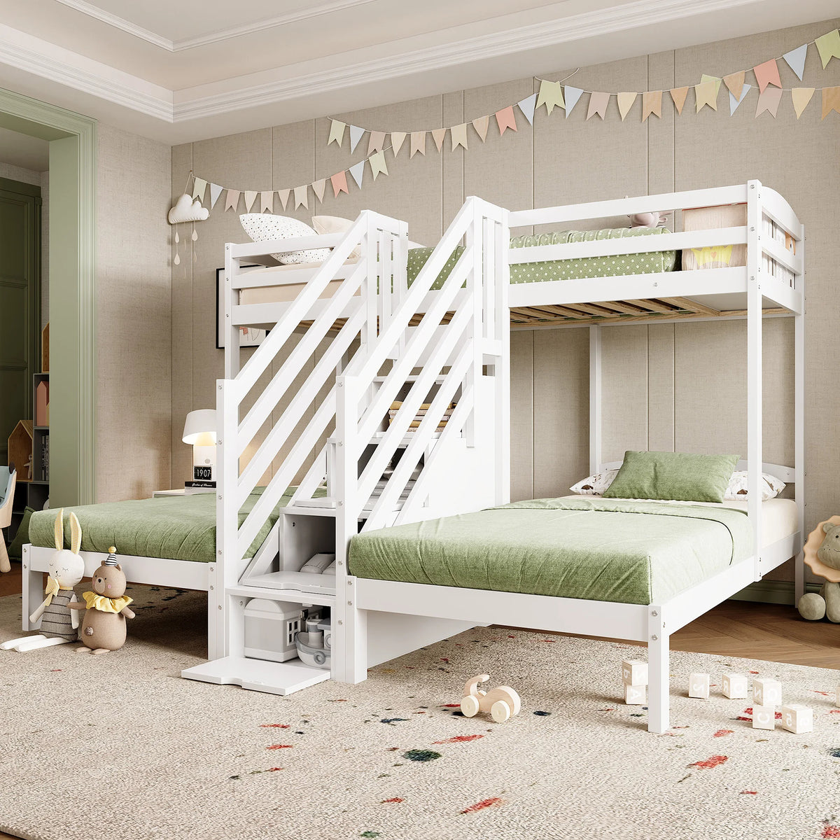 Lit Superposé 3 Couchages Avec Rangements - Mathilde