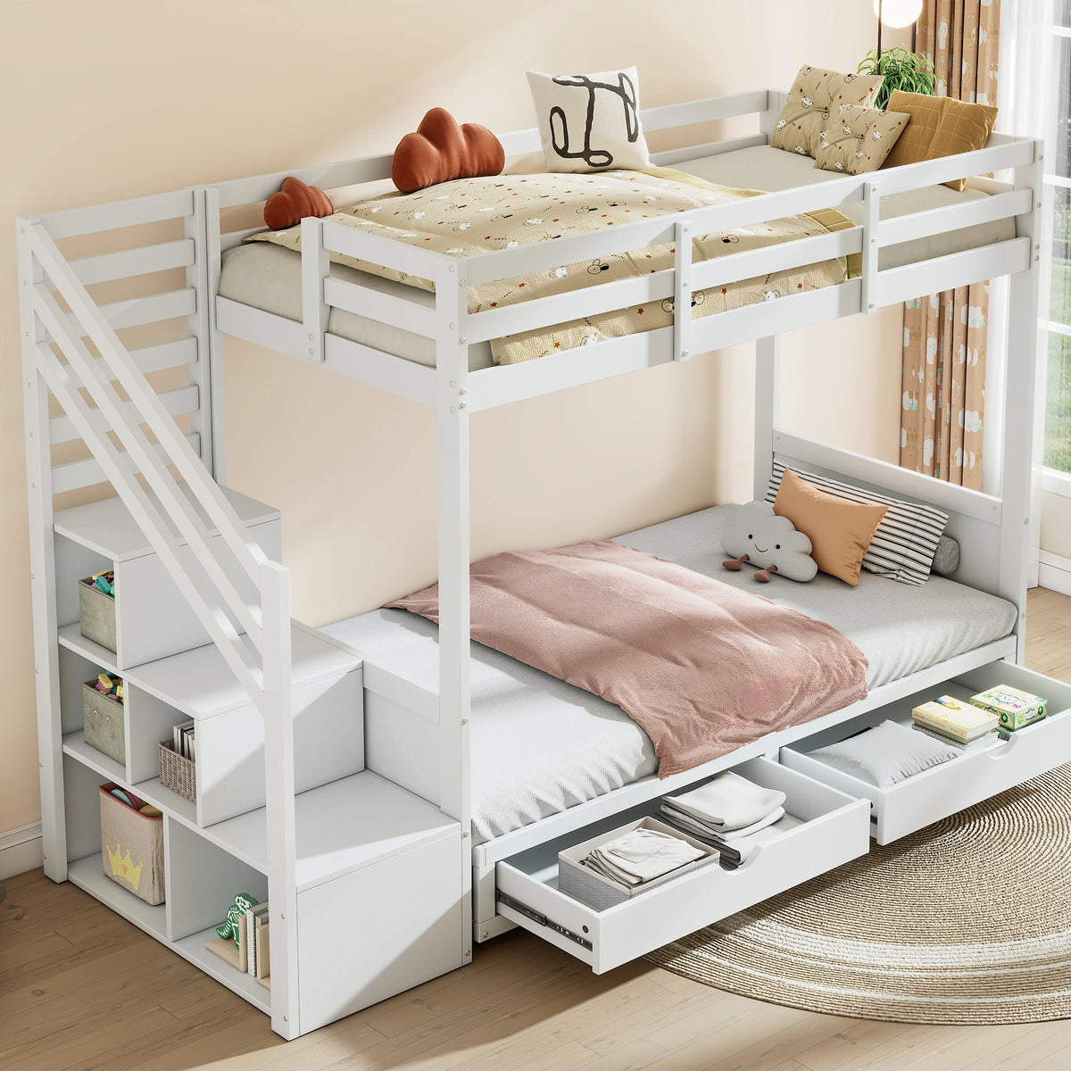 Lit Superposé Avec Bibliothèque Et Rangements - Victor