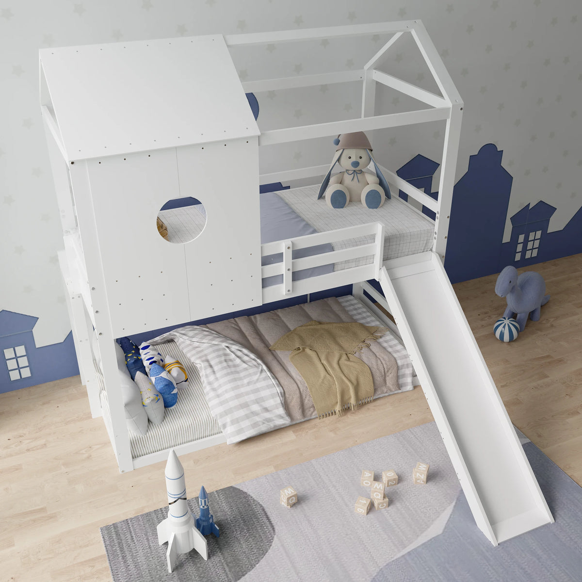 Lit Cabane Superposé Avec Toboggan - Sacha