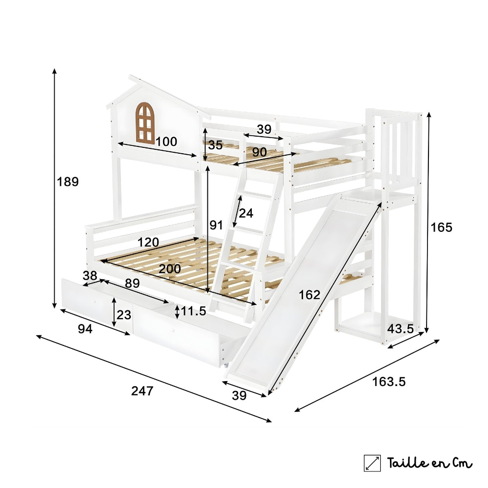 Lit Cabane Superposé Avec Toboggan - Cléo